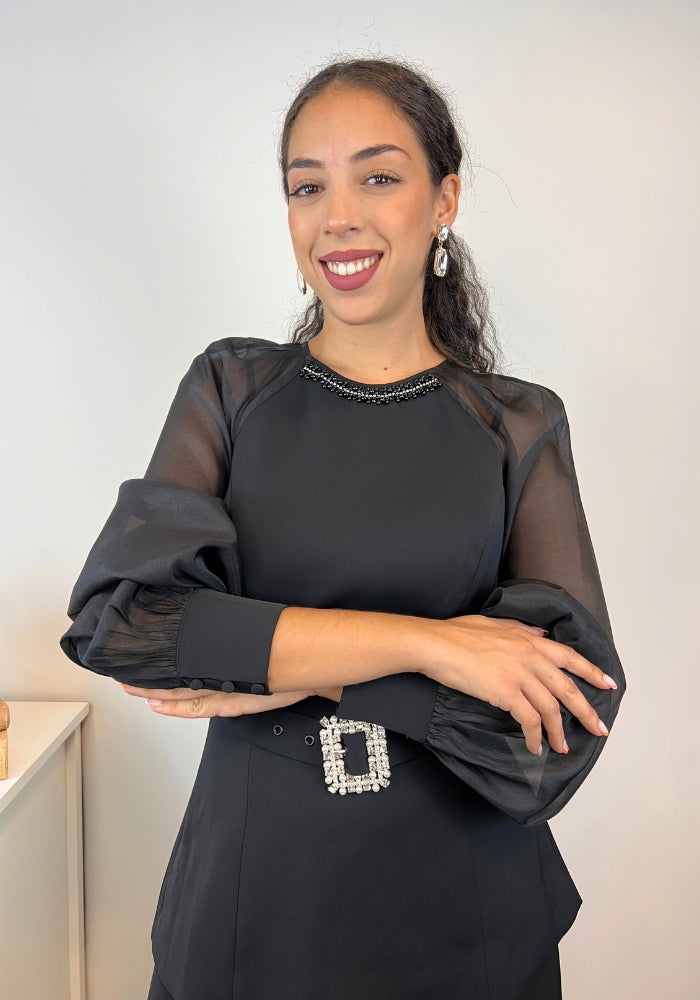 Blusa Mónaco con cinturón y pedrería