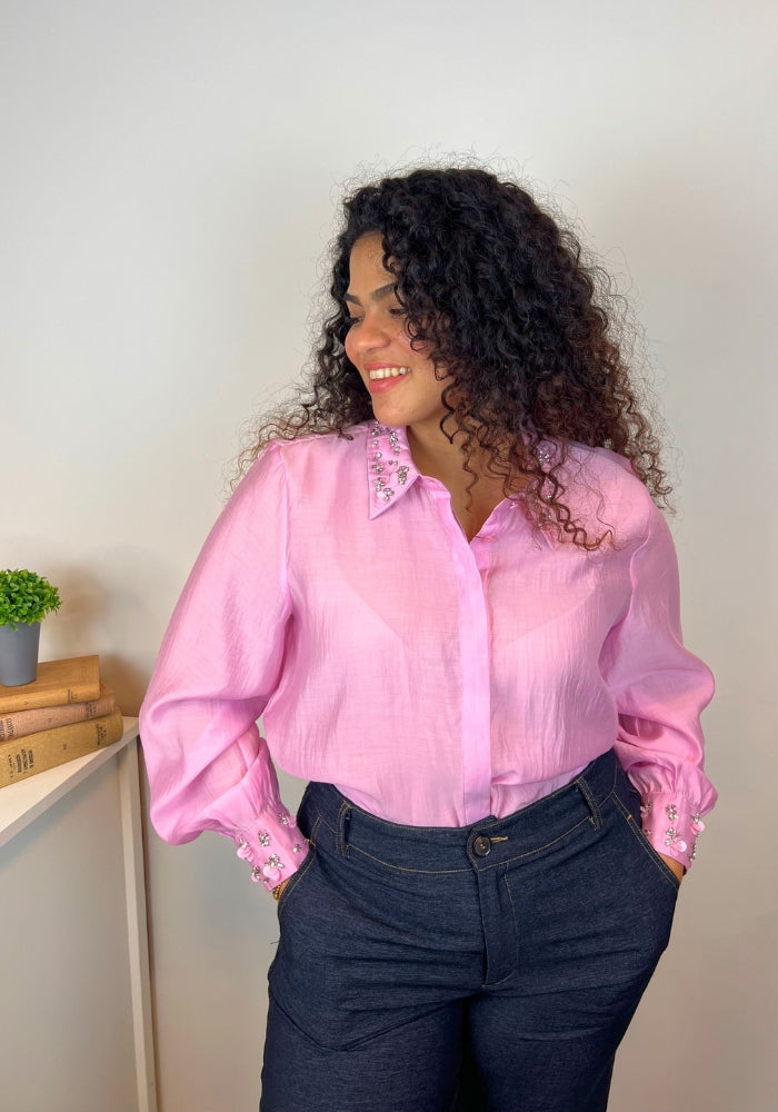 Camisa Seda Pedrería