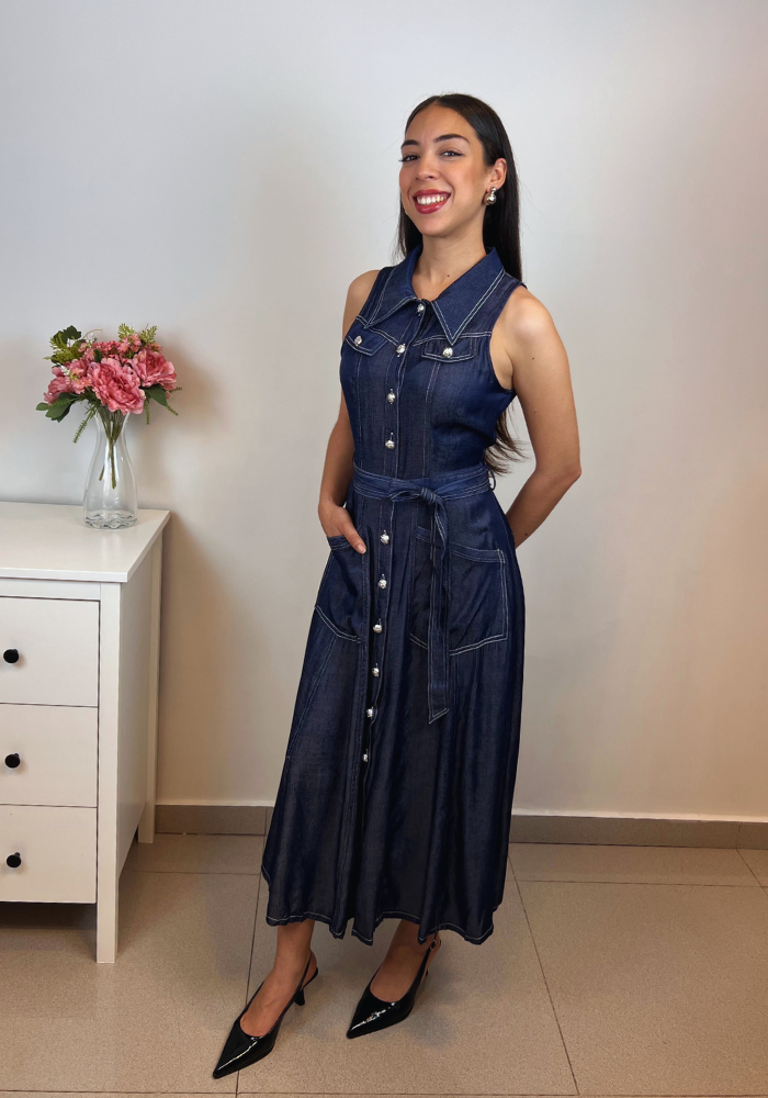 Vestido Tejano midi con vuelo