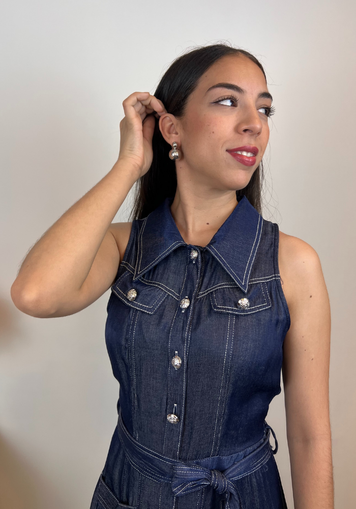 Vestido Tejano midi con vuelo